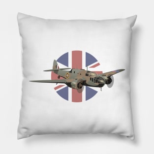 Bristol Beaufort British WW2 Airplane with Flag Pillow