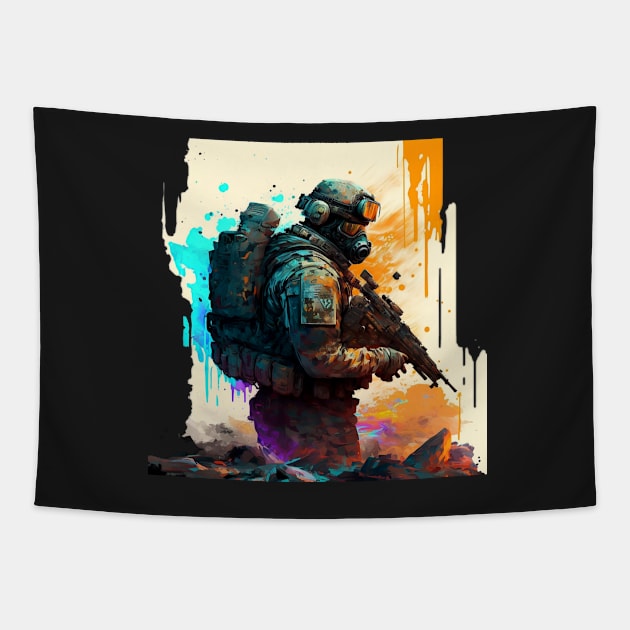 Soldier watercolor print Tapestry by Buff Geeks Art