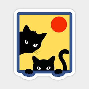 Two black cats in the window Magnet