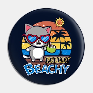 Cute Retro Vintage Cat Chilling On A Beach Funny Punny Meme Pin