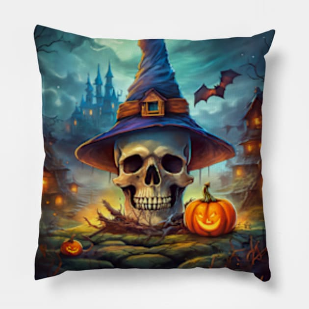 Halloween Scene Pillow by ArtFactoryAI