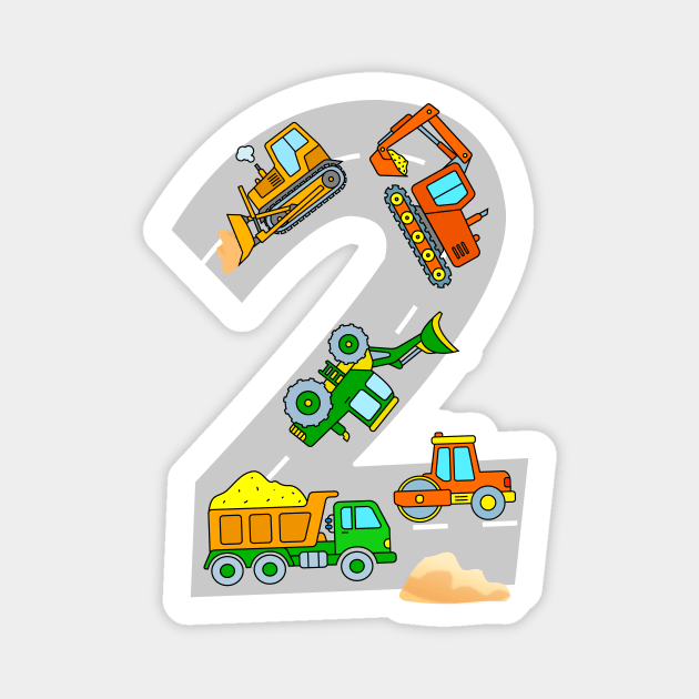 Toddler Boy 2nd Birthday Construction Excavator Dump Truck Bulldozer Magnet by samshirts