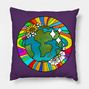 Vibrant 70s Style Planet Earth with Flowers (MD23ERD005b) Pillow