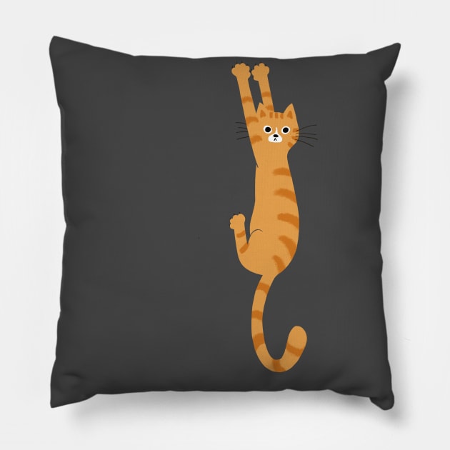 Orange Tabby Cat Hanging On Pillow by Coffee Squirrel