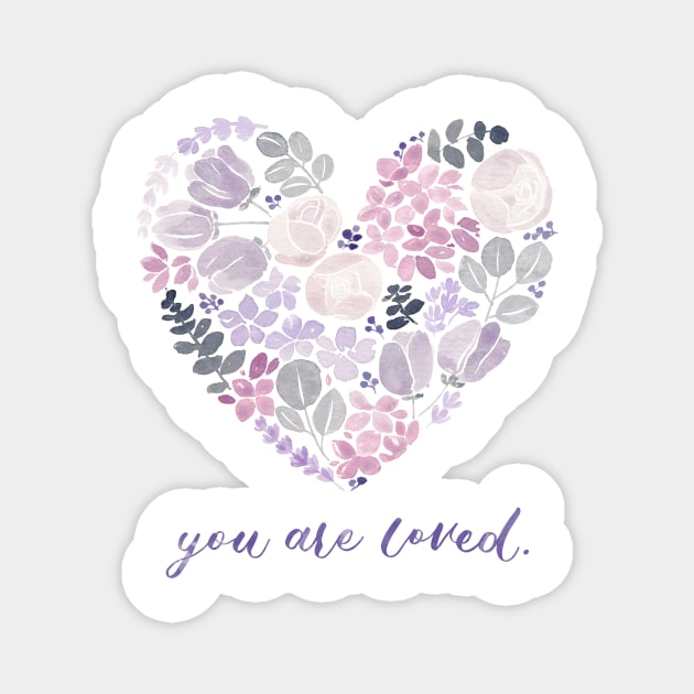 Purple Floral Heart "You are Loved" Watercolour Painting Magnet by Flowering Words