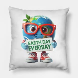 Earth Day Every Day Cute Earth Wearing Red Glasses and Sneakers Pillow