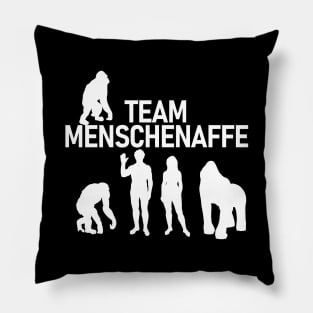 "TEAM GREAT APE" in German, Gorilla Human Chimp Menschenaffe Pillow