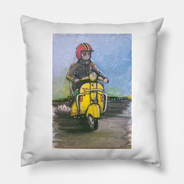 Retro Scooter, Classic Scooter, Scooterist, Scootering, Scooter Rider, Mod Art Pillow by Scooter Portraits