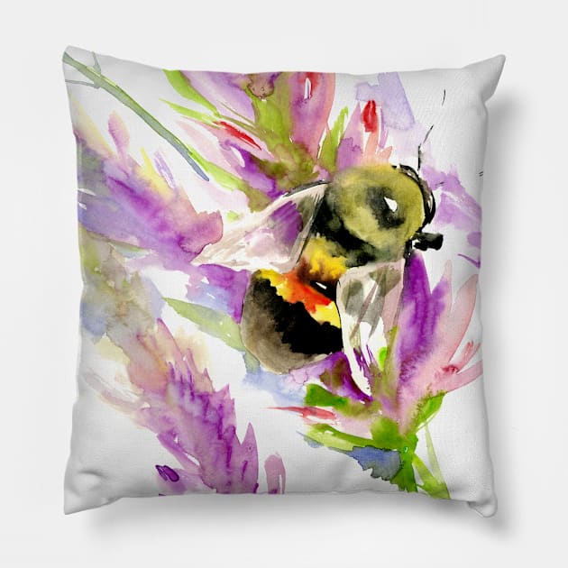 Bee and Flowers Pillow by surenart