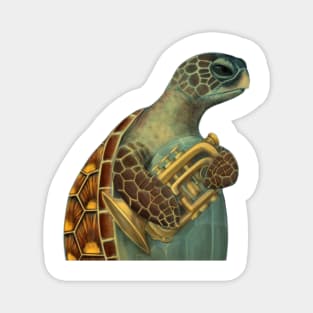 Sea Turtle Playing Trumpet Art Magnet