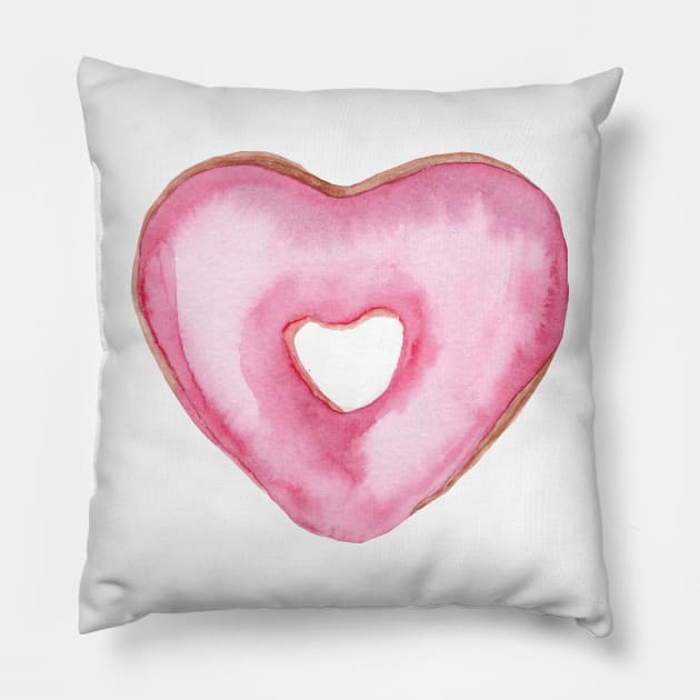 Pink heart donut Pillow by DreamLoudArt