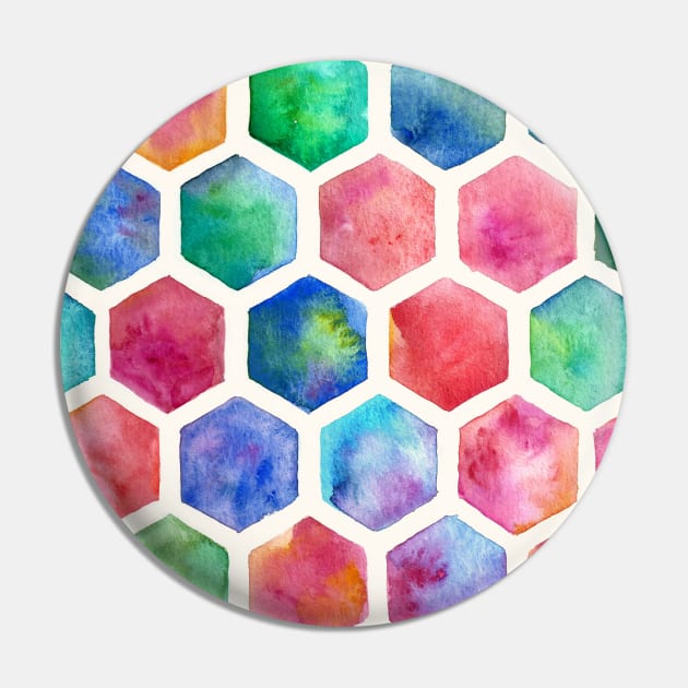 Hand Painted Watercolor Honeycomb Pattern Pin by micklyn