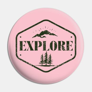 Explore Vintage Mountain Forest Design, Wilderness Pin