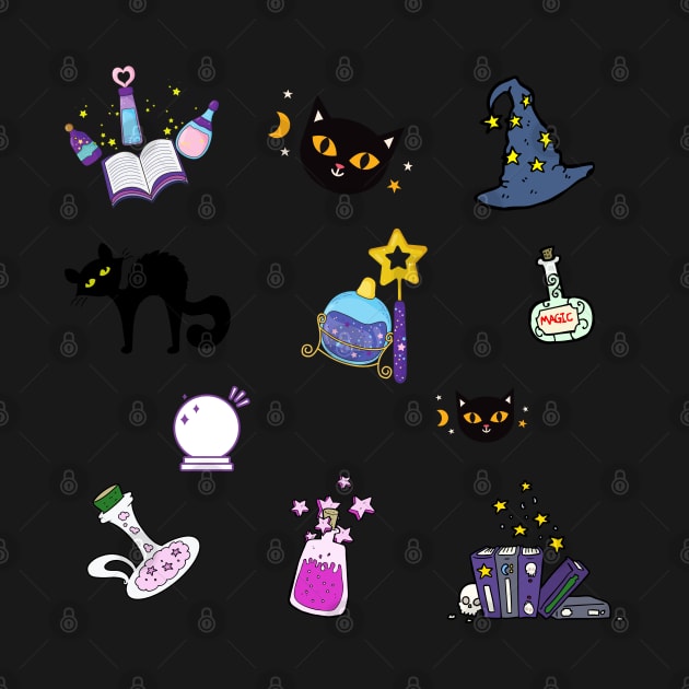 Black Cat Magic Potion Sticker Pack by leBoosh-Designs