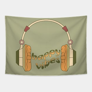 Happy Vibes Retro Vintage Groovy Headphones Tapestry