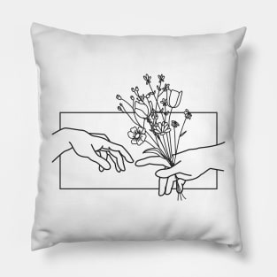 Michelangelo Minimalist Hand Giving Flowers Funny Valentine’s Day Pillow