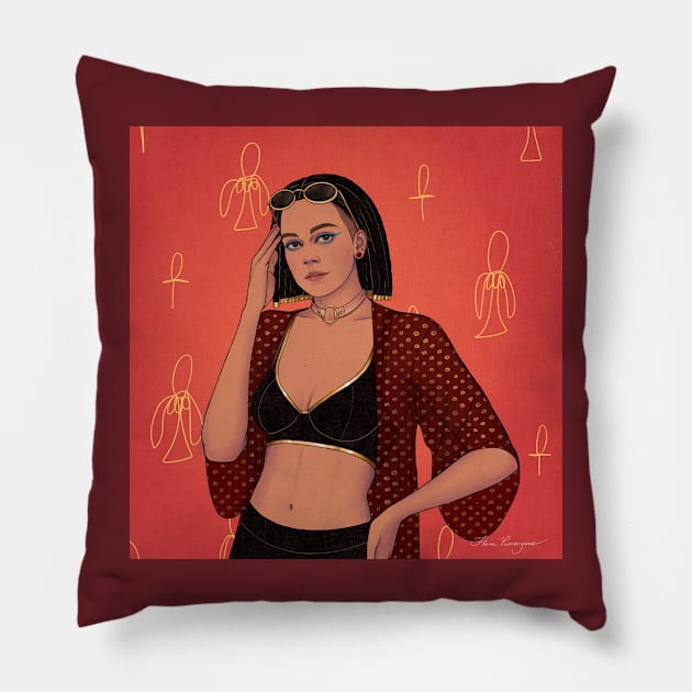 "Ask Me" (Modern Goddess Isis) Pillow by Flora Provenzano