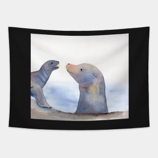 Sea Lions in Watercolor and Gold Tapestry