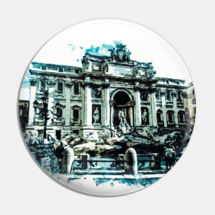 ROME Italy Beautiful Trevi Fountain Watercolor Painting Travel Art Pin