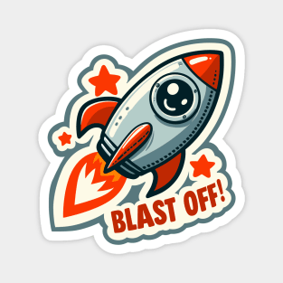 Blast Off: Smiling Rocket Adventure Magnet