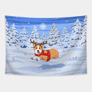 Cute Tan Pembroke Corgi in Reindeer Christmas Costume Tapestry