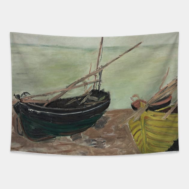 Etude de Bateaux Sur la Plage d'Etretat by Claude Monet Tapestry by Classic Art Stall