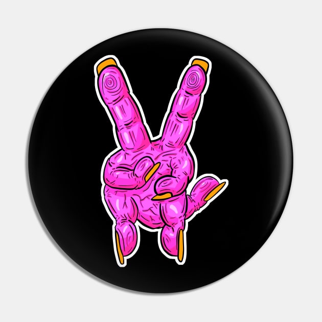 Zombie Fingers Peace Sign Pink Pin by Squeeb Creative