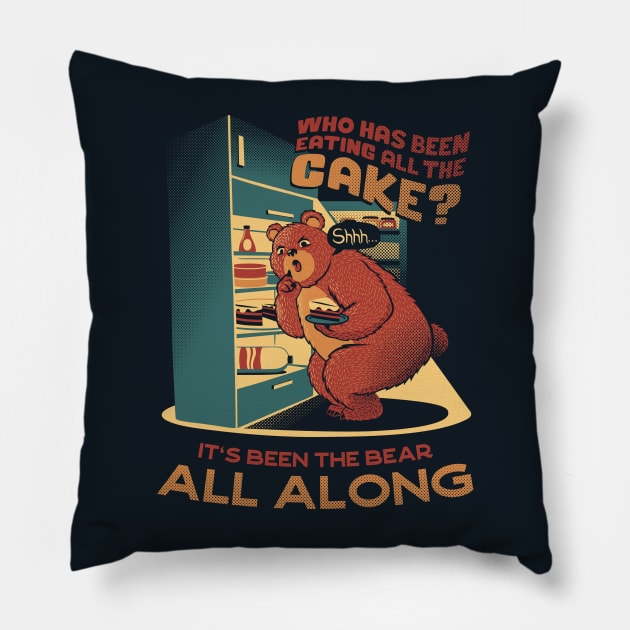 The fridge is a lie raid the fridge bear eating cake by Tobe Fonseca Pillow by Tobe_Fonseca