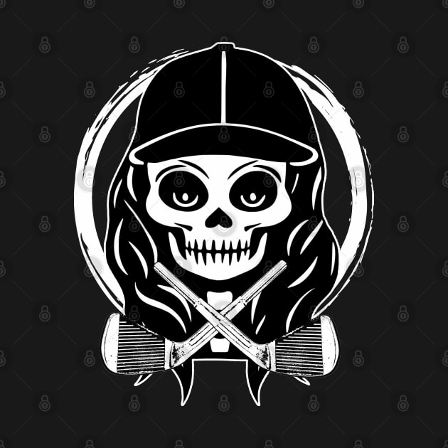 Female Golfer Skull and Golf Clubs White Logo by Nuletto