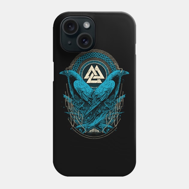 Ravens of Odin Norse Pagan Viking Raven Valknut Phone Case by Blue Pagan