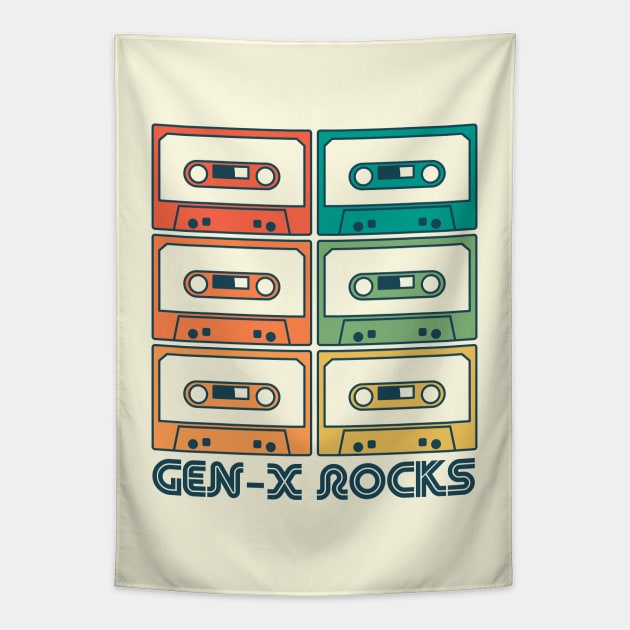 Gen X Rocks | Generation X Retro Rainbow Mix Tapes Tapestry by Tamara Lance