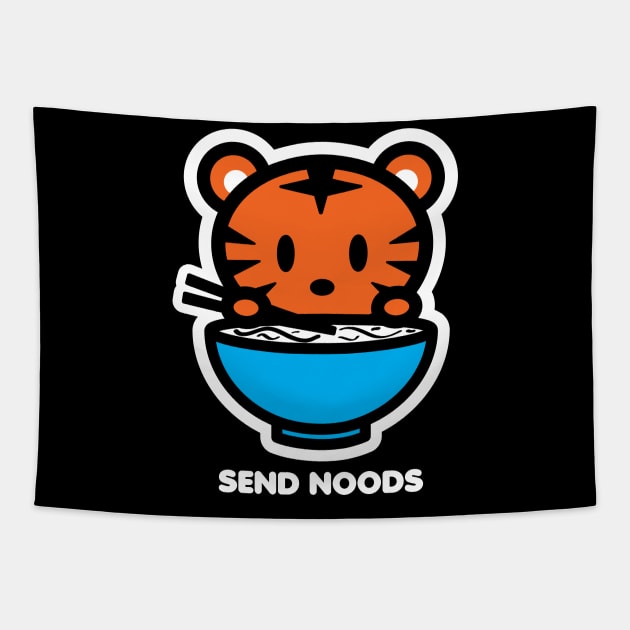 Tiger Lion Send Noods Food Noodles Pho Ramen Funny Animal Bambu Brand Tapestry by Bambu