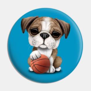 British Bulldog Puppy Playing With Basketball Pin