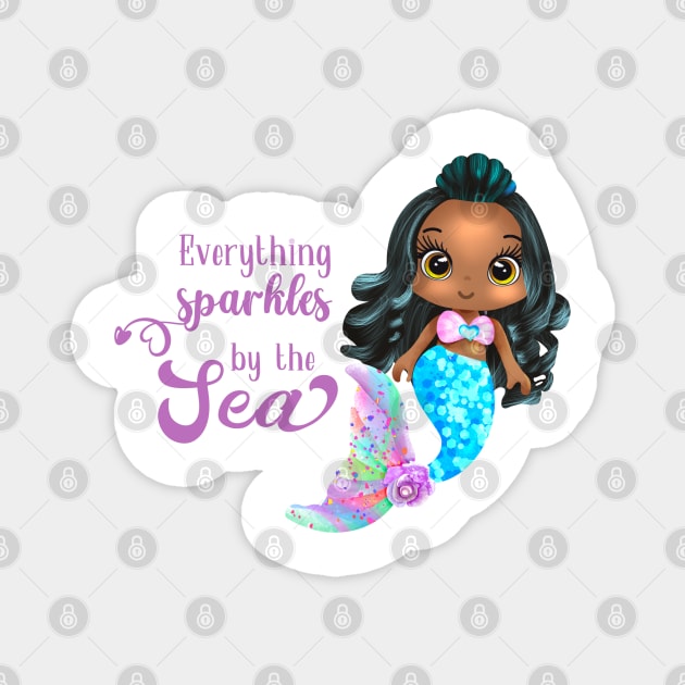Black Mermaid, Everything Sparkles by the sea Magnet by UrbanLifeApparel