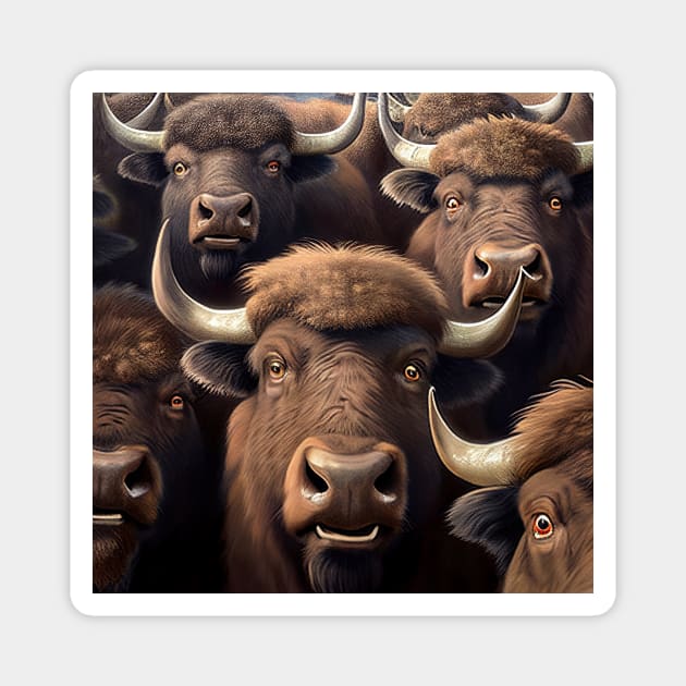 Bison Buffalo Wild Nature Funny Happy Humor Photo Selfie Magnet by Cubebox