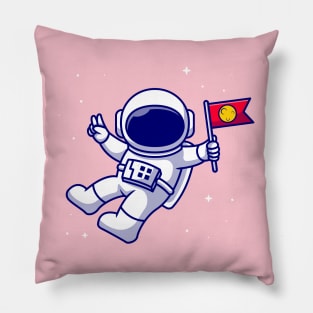 Astronaut Bring Flag In Space Cartoon Pillow