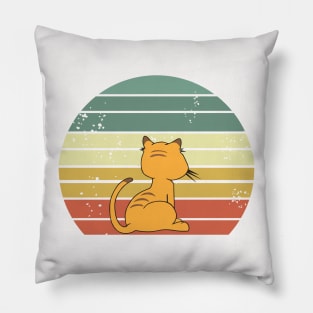 cat watching sunset retro Pillow