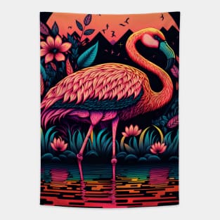 Flamingo and Magic Lake Sunset Tapestry
