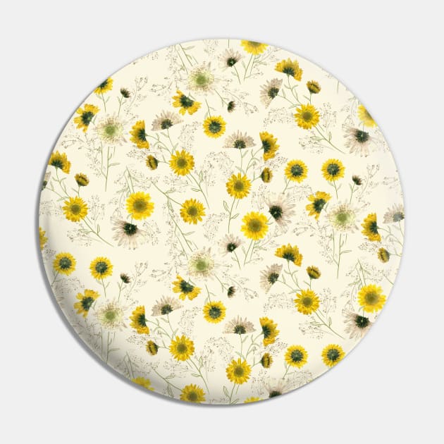 Pressed Yellow Flowers Pin by Carolina Díaz