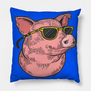 Pig animal in sunglasses color sketch engraving vector illustration Pillow