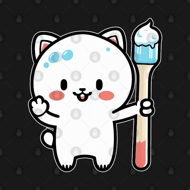 Kawaii Cat Holding A Toothbrush With Toothpaste by JB.Collection