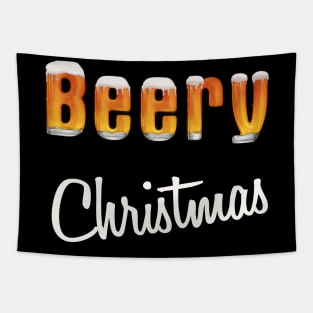 Beery Christmas glass of beer snow and foam Tapestry