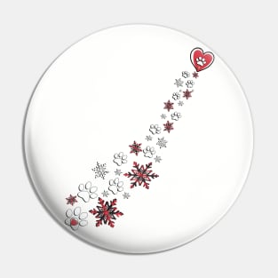 Dog Lover Paw Print Hearts & Snowflakes Dogs Pin