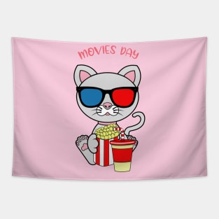 Movies day, movies and cats lover Tapestry