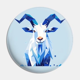 Geometrical Blue Mountain Goat. Adorable Mosaic Cute Kawaii Simple Animal Pin