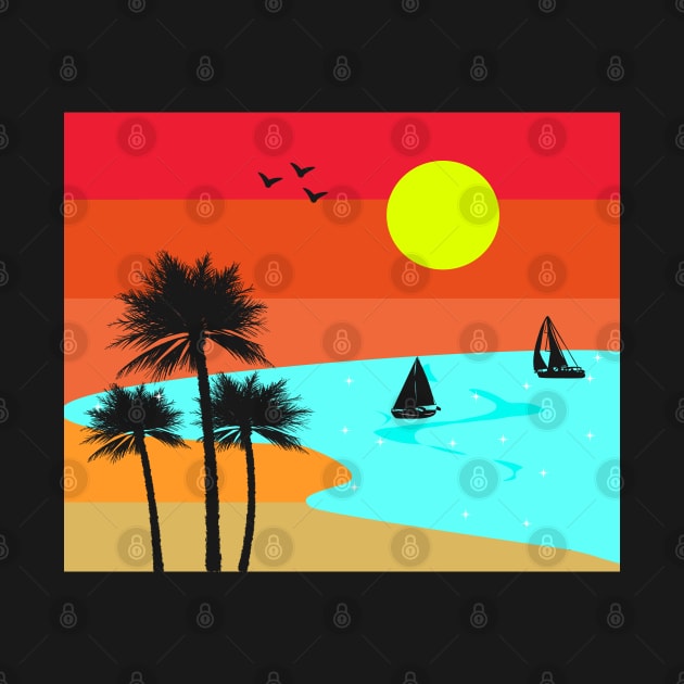 Cool Minimalistic Beach Retro Sunset Design by vnteees1