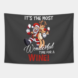 It's The Most Wonderful Time For A Wine Santa Xmas Tapestry