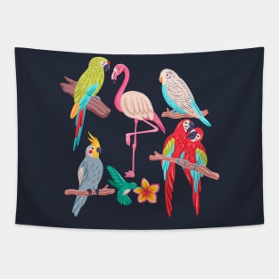 Hand drawn Exotic Bird Colorful Tapestry