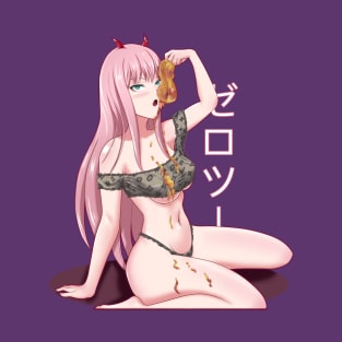 Zero Two eating a honey jam by angel.fanart T-Shirt