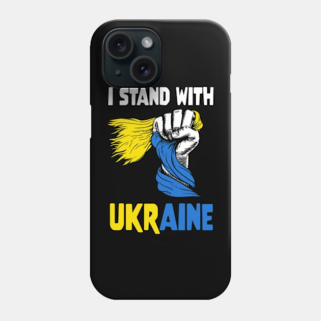 I stand with Ukraine - Strong hand holding Ukrianian flag Phone Case by FamiStore